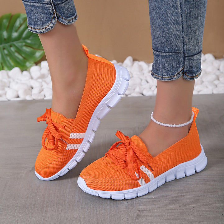 Casual Lace-up Mesh Shoes Preppy Flats Walking Running Sports Shoes Sneakers For Women-Womens Footwear-Zishirts