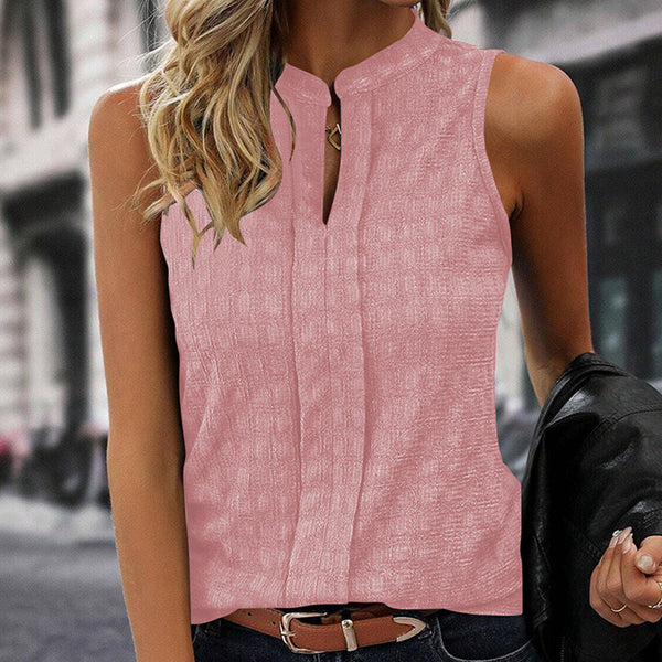 Temperament Commute Solid Color And V-neck Sleeveless Top Fashion Texture-Womens 2024 March-Zishirts