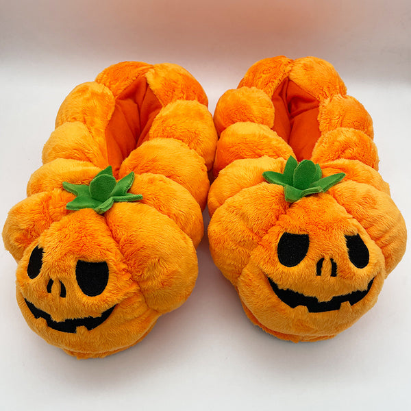 Women's Home Bedroom Halloween Pumpkin Plush Slippers-Womens Footwear-Zishirts