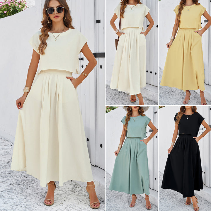 Women's Minimalist Casual Sleeveless Top And Long Skirt Set-0-Zishirts