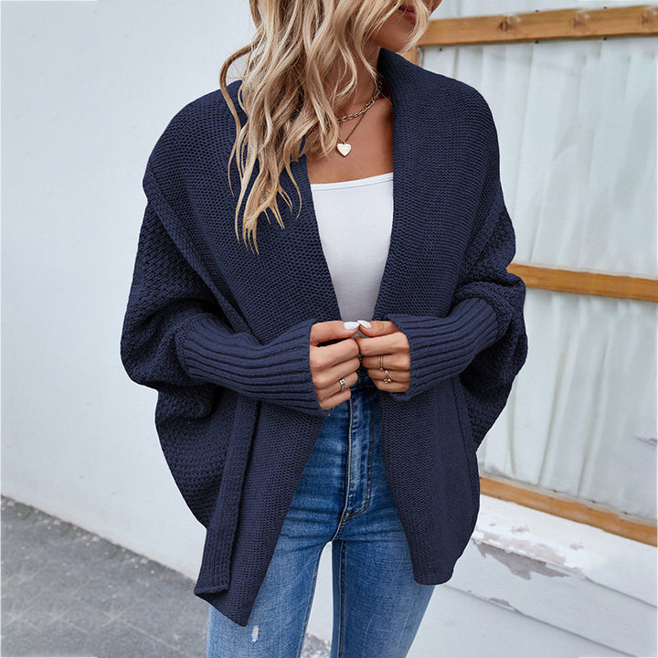 New Loose Knitted Sweater Solid Color Bat Sleeve Large Lapel Cardigan Autumn And Winter Fashion Jacket For Women Clothing-Jackets-Zishirts