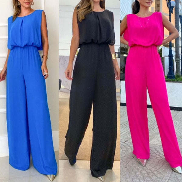 Collage Backless Solid Color Casual Jumpsuit-Women's Outerwear 2023-Zishirts