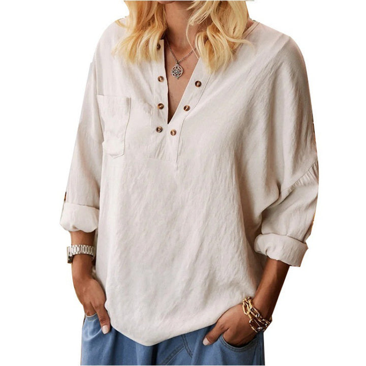 Cotton Linen Long Sleeve Blouse Women's-Women's Outerwear 2023-Zishirts