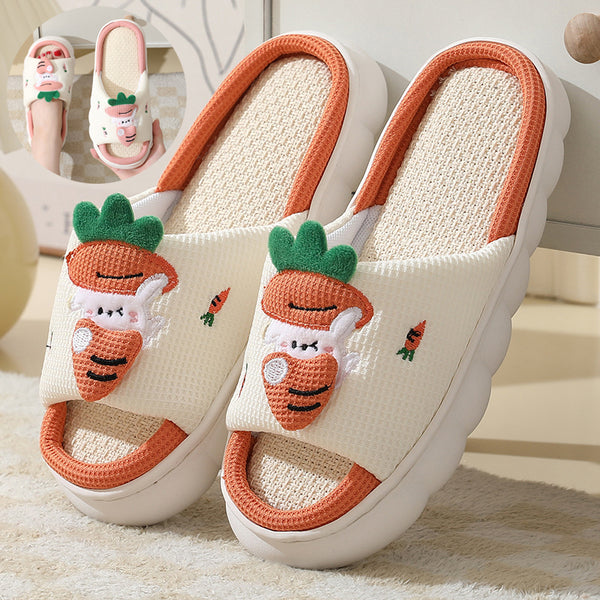 Cute Carrot Rabbit Shoes Linen Slippers Men And Women Couples Indoor Non-slip Thick Bottom House Shoes-Womens Footwear-Zishirts