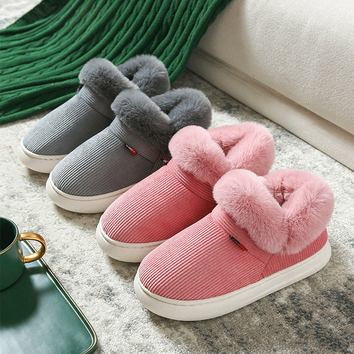 Winter Plush Cotton Shoes For Men And Women Cozy Fluffy Corduroy House Slippers Warm Slip On Fleece House Shoes-Womens Footwear-Zishirts