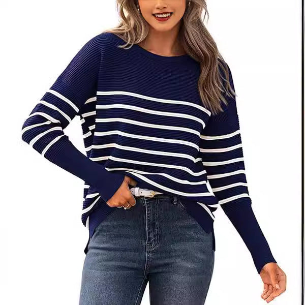 Autumn Winter Sweater Casual Striped Round Neck Sweater-0-Zishirts