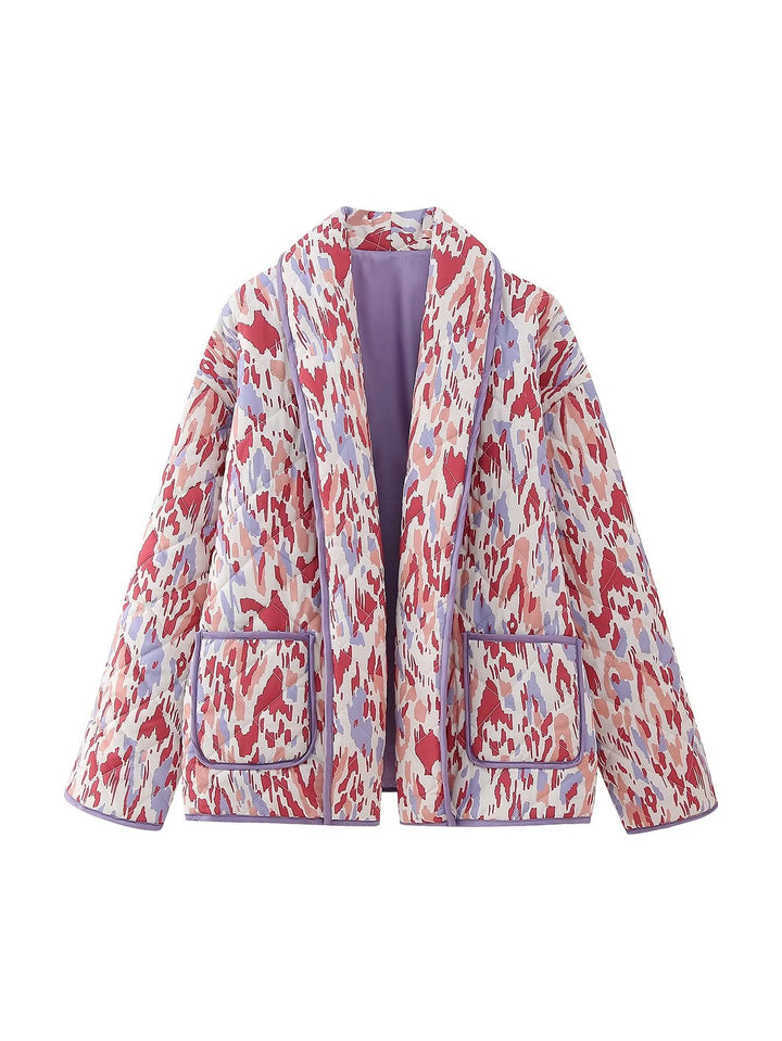 Warm Lapel Print Quilted Jacket-Jackets-Zishirts