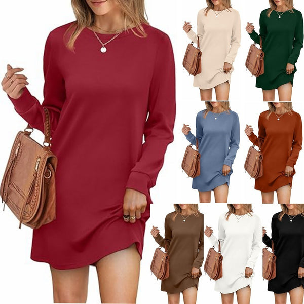 Back Fold Pocket Long Sleeve Sweater Dress-Lady Dresses-Zishirts