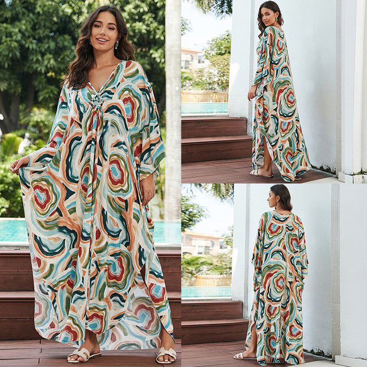 Cotton Beach Cover-up Vacation Sun Protection Long Dress-Womens 2024 March-Zishirts