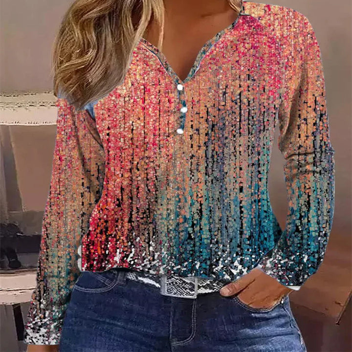 Casual Printed Long-sleeved T-shirt Top-Blouses & Shirts-Zishirts