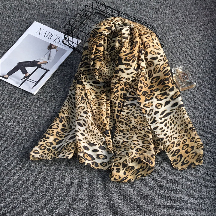 Female Fashion Simple Leopard Print Chiffon Scarf-Scarves & Wraps-Zishirts