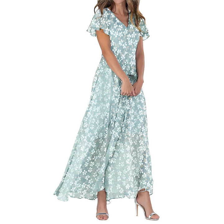 Women's Short Sleeve Printed Chiffon Dress-Lady Dresses-Zishirts