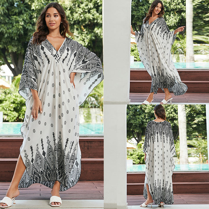 Cotton Beach Cover-up Vacation Sun Protection Long Dress-Womens 2024 March-Zishirts