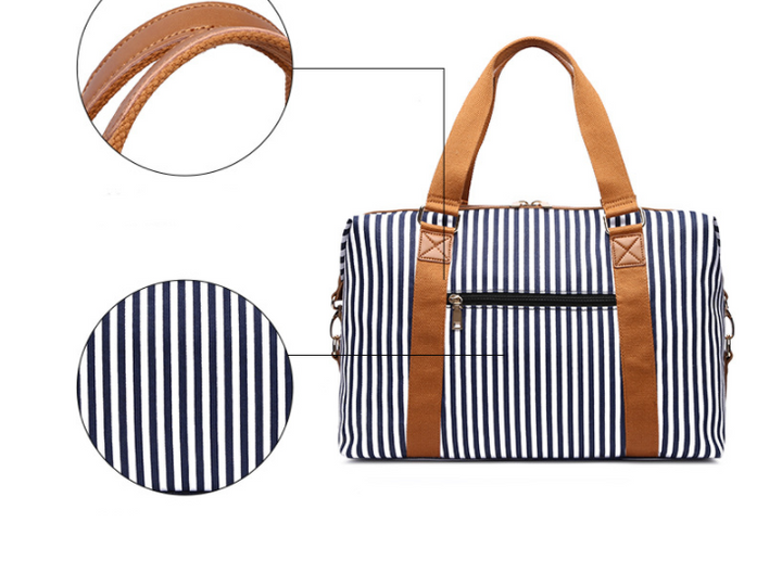 Women's Canvas Striped Travel Bag-Women's Bags-Zishirts