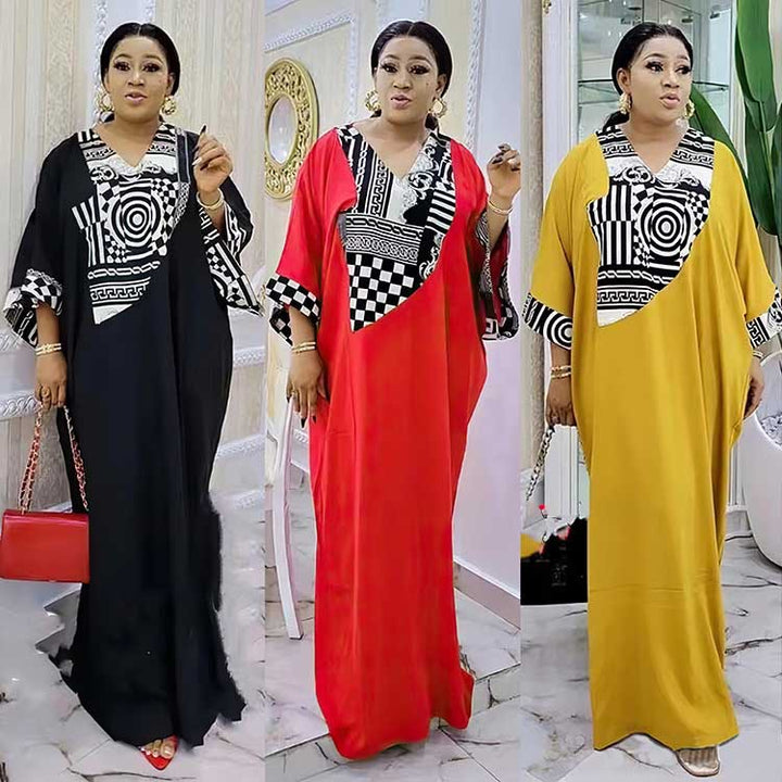 Women's Middle East Plus Size Robe Printed Loose Maxi Dress-Lady Dresses-Zishirts