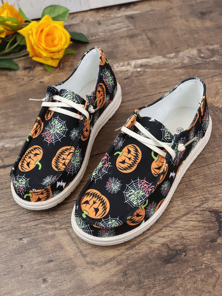 Halloween Pumpkin Print Ghost European And American Flat Canvas Casual Shoes-Womens Footwear-Zishirts