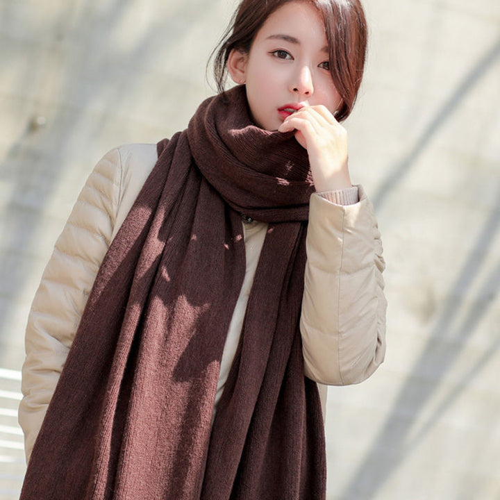 Pure Color Knitted Wool Net Red Scarf Women Autumn And Winter Thicken Warm-Scarves & Wraps-Zishirts