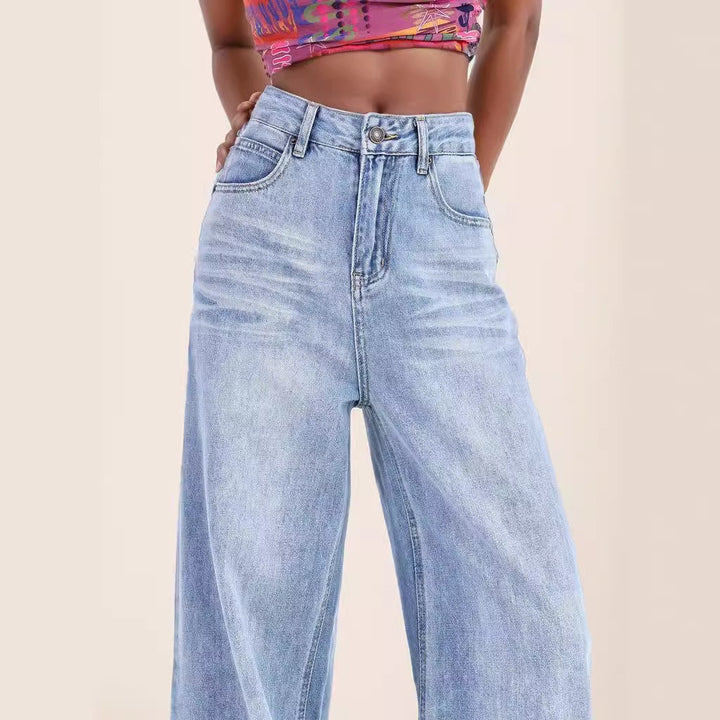 Retro High Waist Loose Wide Leg Pants Straight Women-Woman Jeans-Zishirts