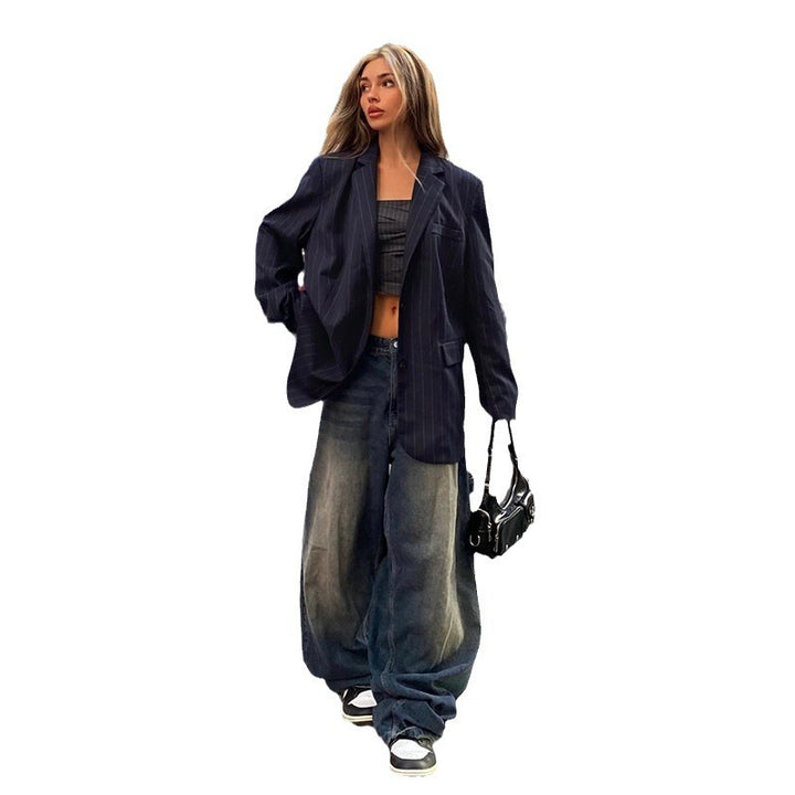 Women's High Waist Loose Straight Street Trousers-Woman Jeans-Zishirts