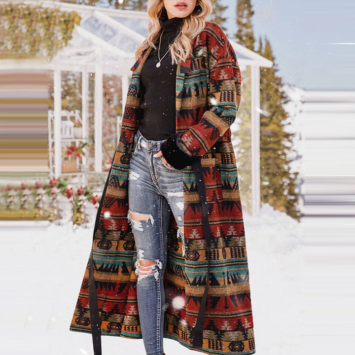 Women's Double-sided Printed British Lapel Long Trench Coat-Jackets-Zishirts