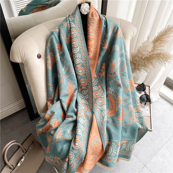 Cashmere-like Short Beard Flower Scarf Warm Versatile Jacquard-Scarves & Wraps-Zishirts