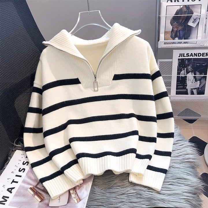 Striped Bottom Shirt, Short, Loose, And High-end For Outerwear-Women's Outerwear 2023-Zishirts