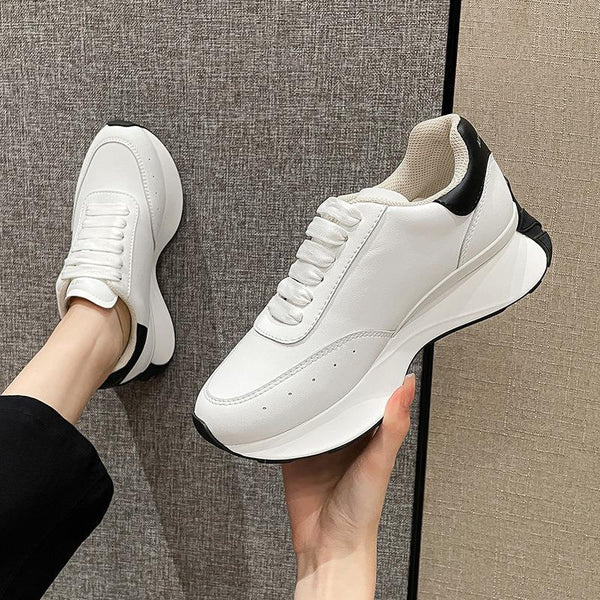 Leather Sports Casual Shoes White Shoes Four Seasons Raise The Bottom Dad Shoes-Womens Footwear-Zishirts