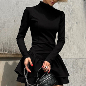 Fashion High Collar Ruffles Dress Women's Clothing-Lady Dresses-Zishirts