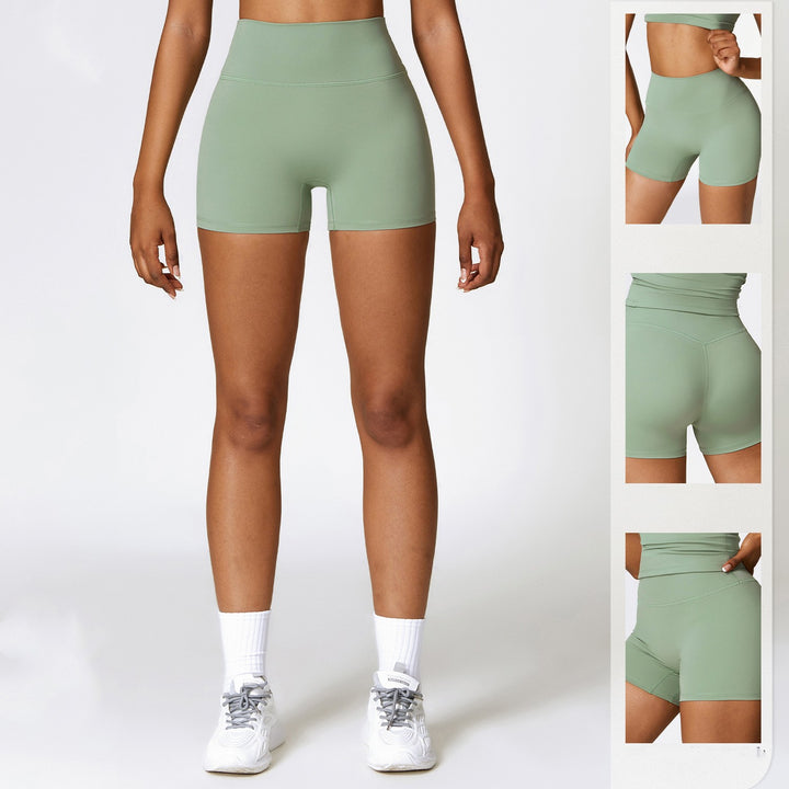 Brushed Tight Yoga Shorts Women's High Waist Belly Contracting Fitness Pants-Women's Outerwear 2023-Zishirts