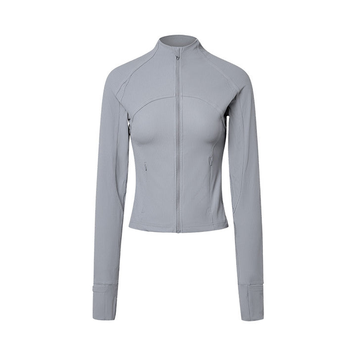 Vertical Rib High Elastic Tight Yoga Jacket Zipper Short Jacket-Women's Outerwear 2023-Zishirts