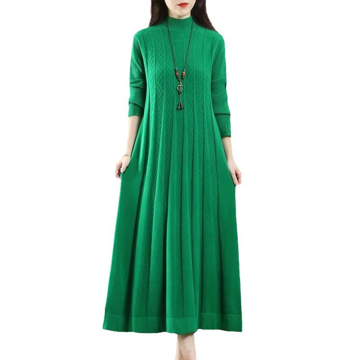 Women's Loose Solid Color Sweater Pleated Dress-Lady Dresses-Zishirts