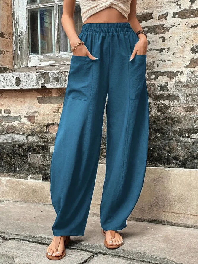 Women's Pants Solid Color Casual Elastic Pants With Pockets-Suits & Sets-Zishirts