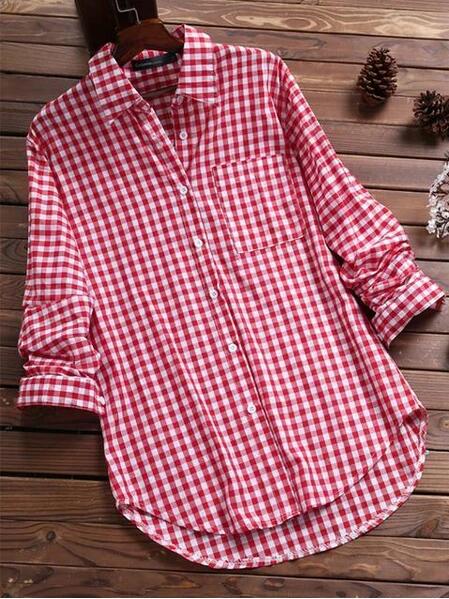 Plaid Long-sleeved Long-sleeved Long-sleeved Shirt With Buttons For Women-0-Zishirts