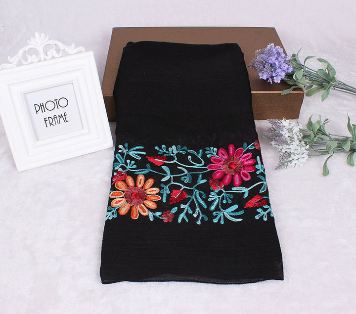 Ethnic Style Embroidered Floral Scarf Shawl Sunscreen Silk Female-Scarves & Wraps-Zishirts