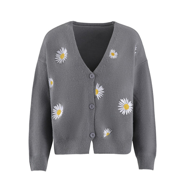 Women's Single Breasted Sweater Chrysanthemum Embroidered Cardigans Coat Clothes-Sweaters-Zishirts