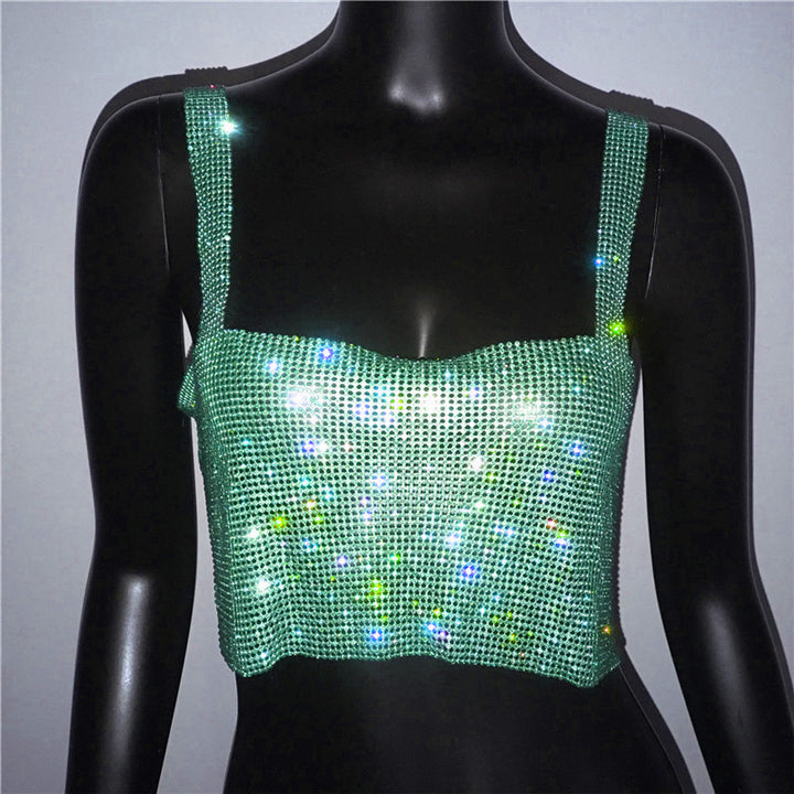 Women's Rhinestone Hot Girl Camisole Carnival Super Shiny Metal Rhinestone Top-Women's Outerwear 2023-Zishirts