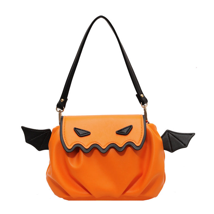 Funny Crossbody Bag Halloween Pumpkin Cartoon Shoulder Bags With Small Wings Personalized Creative Female Handbag-Women's Bags-Zishirts