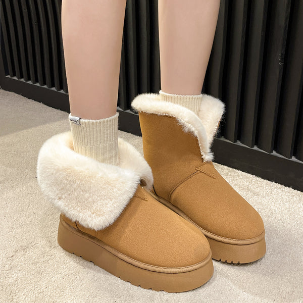 Winter Warm Snow Boots New Fashion Foldable Fleece Cotton Shoes For Women Plus Velvet And Thickened Plush Ankle Boots-Womens Footwear-Zishirts