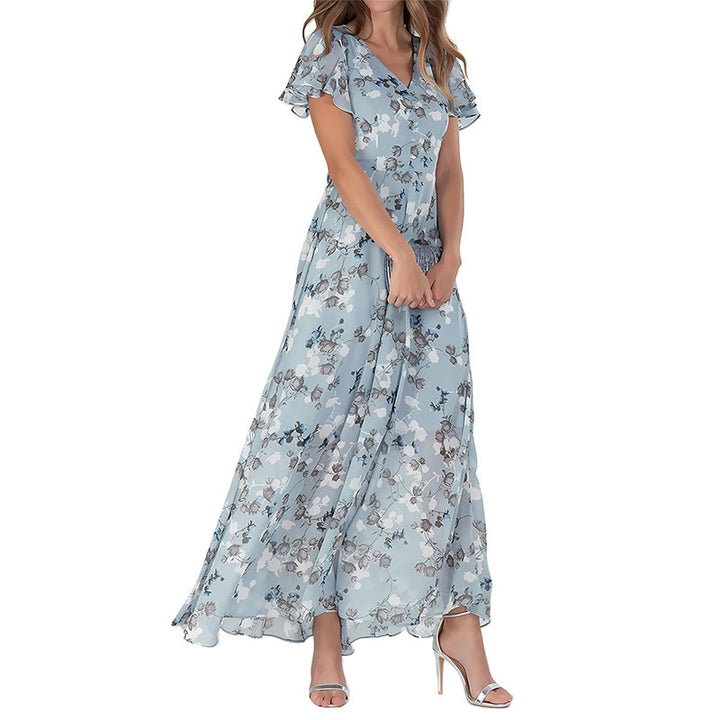 Women's Short Sleeve Printed Chiffon Dress-Lady Dresses-Zishirts