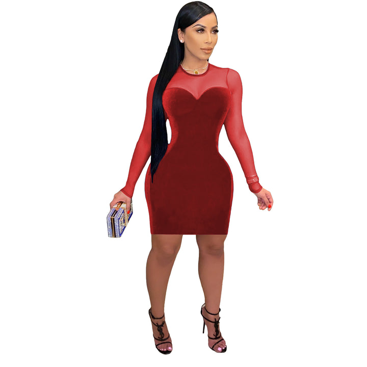 Fashion Suede Mesh Stitching Jumpsuit Skirt-0-Zishirts