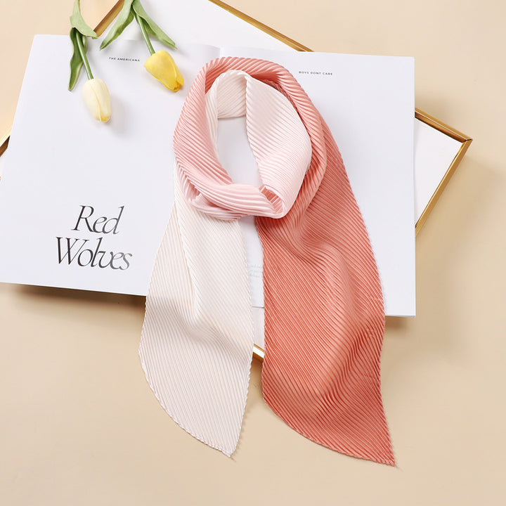 Color Blocking Small Ribbon Scarf Women's Pleated Hair Band-Scarves & Wraps-Zishirts