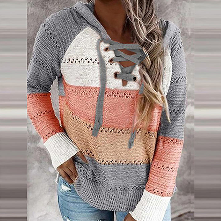 Women's Fashion Temperament Color Matching Hooded Long-sleeved Sweater-Sweaters-Zishirts