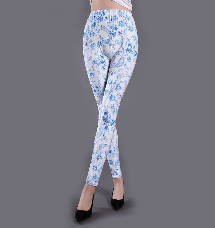 Spring And Summer Milk Silk Printed Leggings For Women-Womens 2024 March-Zishirts