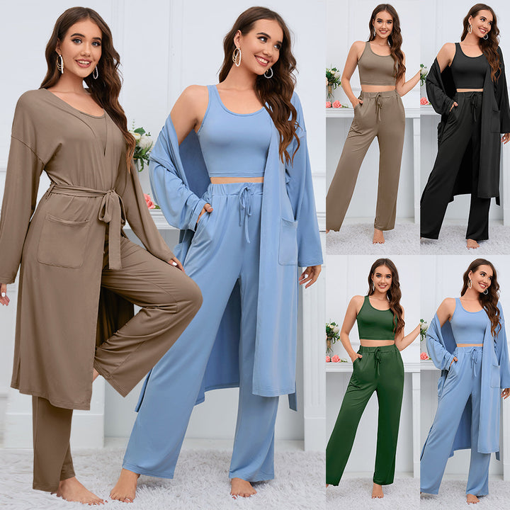 Women's Fashion Camisole Coat Wide Leg Pants Suit-Suits & Sets-Zishirts