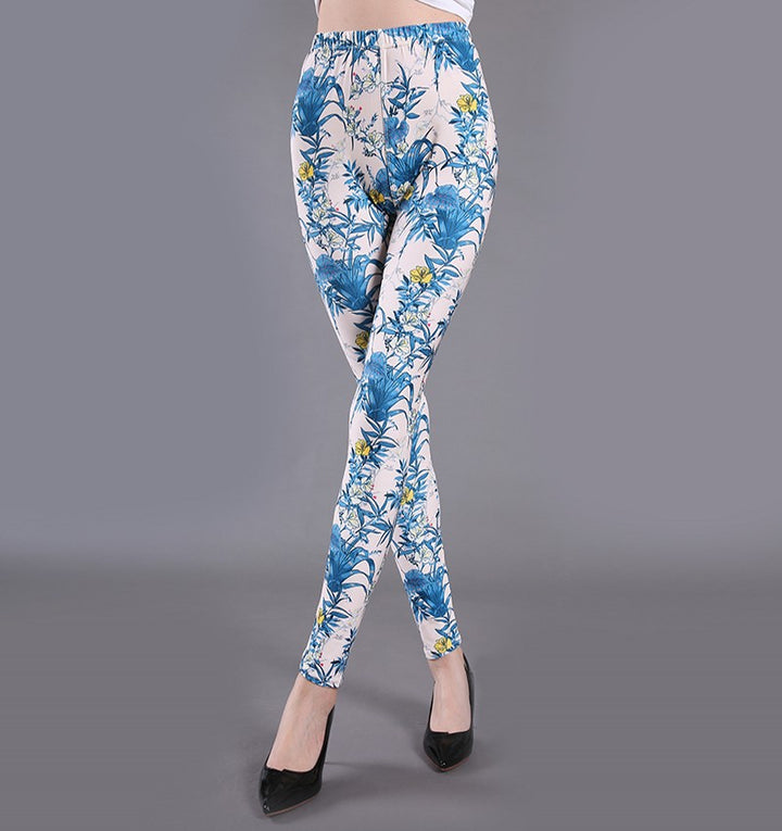 Spring And Summer Milk Silk Printed Leggings For Women-Womens 2024 March-Zishirts