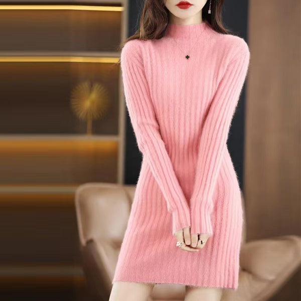 Autumn And Winter Artificial Mink Cashmere Sweater Women's Half Turtleneck Slim Fit Slimming-Womens 2024 March-Zishirts