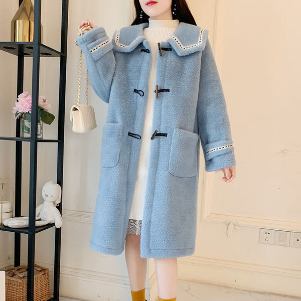 Lamb Wool Medium Length Coat For Lady