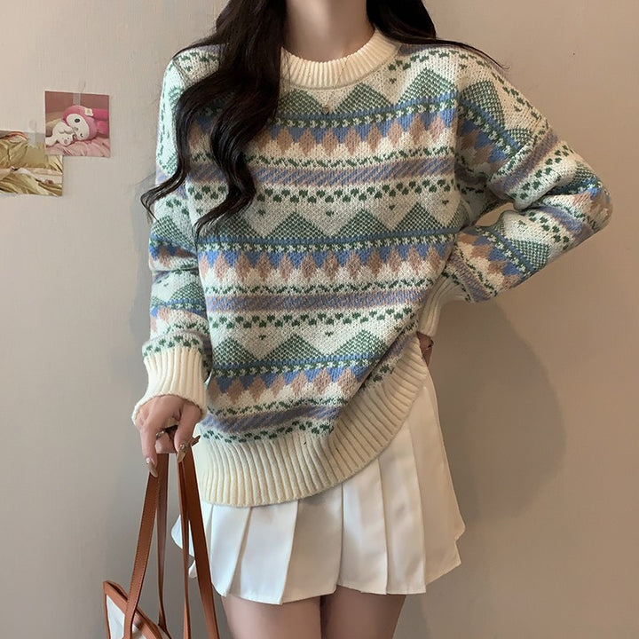 Soft Glutinous Ancient Pullover Knitted Long Sleeve Sweater-Women's Outerwear 2023-Zishirts