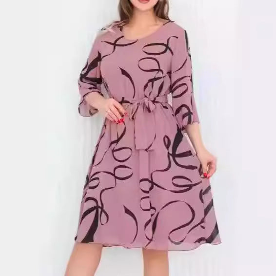 Medium Long Sleeve Loose Slim Fit Plus Size Printed Casual Dress Women-Lady Dresses-Zishirts