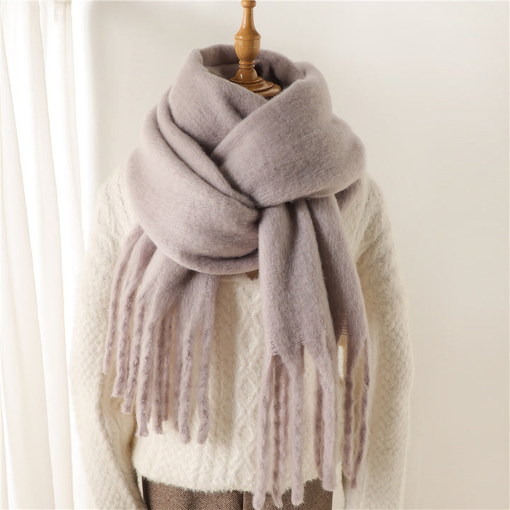 Solid Color Versatile Winter Warm Extended Tassel Scarf-Scarves & Wraps-Zishirts